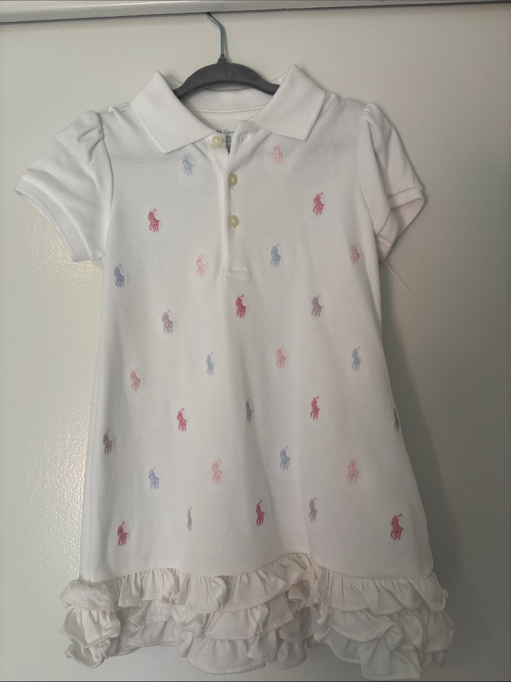 Ralph Lauren White Polo Dress with Pink & Blue Pony Embroidery 24 Month